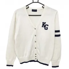 【超美品】キスオンザグリーン カーディガン アイボリー×ネイビー 袖2ライン レディース 3(L) ゴルフウェア kiss on the green