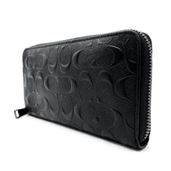 ✨良品✨ COACH コーチ 長財布 ロングウォレット ラウンドファスナー シグネチャー エンボス加工 オールレザー 革 ブラック 黒色 ユニセックス 男女兼用 メンズ レディース
