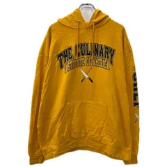 Champion プリントスウェット パーカー XL イエロー ブラック チャンピオン プルオーバー フーディー ビッグプリント 秋物 a712-6296