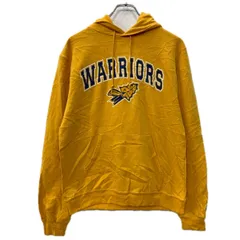 Champion プリントスウェット パーカー S イエロー ネイビー チャンピオン プルオーバー フーディー ビッグプリント 秋物 a712-6301