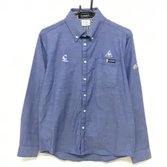 【超美品】ルコックゴルフ 長袖シャツ ブルー ロゴ白 胸ポケット ボタンダウン メンズ M ゴルフウェア le coq sportif