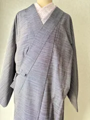 袷道中着　グレー系　裄63.5