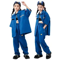 ヒップホップ 衣装 青 キッズ ダンス 衣装 シャツ 半袖 ズボン カーゴパンツ キッズダンス 練習着 男の子 女の子 ダンス衣装 セットアップ 子供 k-pop かっこいい ダンス 練習着 キッズ セットアップ 子供ダンス hiphop ストリート系