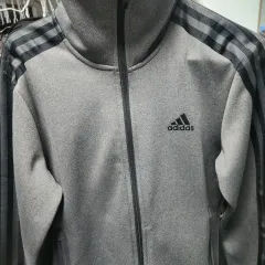 アディダス ジャージ 3本線 トレーナー ジップアップ グレー 黒
