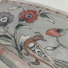 名古屋帯 鳥に花 素敵な織り出し 九寸 正絹 着物 MA-2486