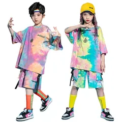 タイダイ柄 キッズ ダンス 衣装 カラフル セットアップ 派手 キッズダンス 練習着 女の子 男の子 子供 ダンス衣装 かっこいい ヒップホップ 衣装 キッズダンス衣装 セットアップ 個性 hiphop 子供ダンス 学生ダンス おしゃれ