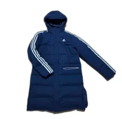 160号) adidas アディダス 3本線 ダウンジャケット ロング丈 ネイビー
