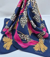 【used品】美品！Christian Dior レディースハンカチ 約57㎝ 大判サイズ ミニスカーフ おひざ掛け