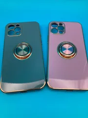 iPhone 12 Pro ケース リング付き スタンド一体型 2点セット ダークグリーン パープル