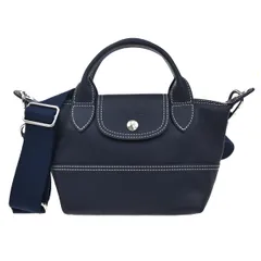 【美品】LONGCHAMP ロンシャン ハンド ショルダーバッグ ミニバッグ レザー ネイビー 39BS316