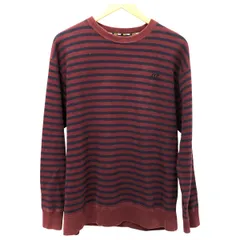 □□FAT エフエーティ スウェット HORIZONAL SKINNY(L) ダメージ有 ボーダー F31920-SW04-AB ワインレッド×ネイビーのサムネイル