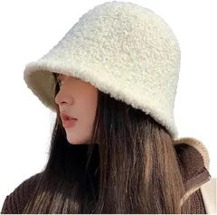 Le Li Ca [レリカ] ふんわり ふわふわ バケットハット ボア あったか 帽子 大きめ 大きい サイズ 防寒 秋冬 レディース 耳当て 可愛い 暖かい 無地 UVカット 折りたたみ プレゼント おしゃれ (ホワイト,  Free Size)