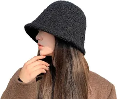 Le Li Ca [レリカ] ふんわり ふわふわ バケットハット ボア あったか 帽子 大きめ 大きい サイズ 防寒 秋冬 レディース 耳当て 可愛い 暖かい 無地 UVカット 折りたたみ プレゼント おしゃれ (ブラック,  Free Size)