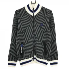 ルコックゴルフ ニットジャケット グレー×黒 総柄 ロゴワッペン ウール混  メンズ M ゴルフウェア le coq sportif