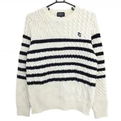 【美品】パーリーゲイツ セーター アイボリー系×ネイビー ニット 一部ケーブル編み ウール混 レディース 1(M) ゴルフウェア PEARLY GATES