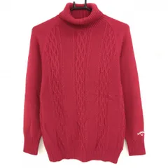 キャロウェイ タートルネックセーター ピンクレッド ケーブル編み ロゴ白 ウール混 ニット  レディース L ゴルフウェア Callaway