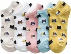 Pupule holomua レディース 猫柄 ソックス くつ下 くるぶし 丈 スニーカーソックス ネコ 靴下 セット (06,  Free Size)