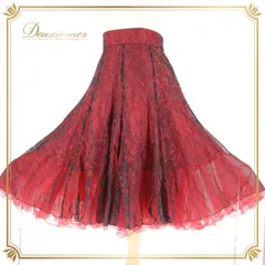 社交ダンス 衣装 スタンダード スカート レッスンウェア オールシーズン ブラック系 レッド系 U:NA ユーナ 赤 黒 派手 レース 花柄 上品 フェミニン シルエット 結婚式 パーティー おしゃれ お出かけ ふんわり 二重スカート ドレス 女性用 伸縮性