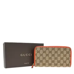 GUCCI グッチ 長財布 ラウンドファスナー GG キャンバス レザー オレンジ ベージュ 33KB040