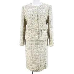 Auantique チェック柄 セットアップ スカートスーツ 9 ベージュ ボタン スリット 裏地