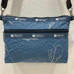 7485　LeSportsac　レスポートサック　 ショルダーバッグ　斜めがけ　紐調節可能　 ミニバッグ　刺繍　ステッチ　ブルー系　 青　ナイロン　軽量　レイヤードリフレクションズ　 レディース