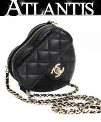 未使用 シャネル CHANEL マトラッセ ミニハートチェーンショルダーバッグ ラム 黒 G金具 29番台 AP2784 【72910】