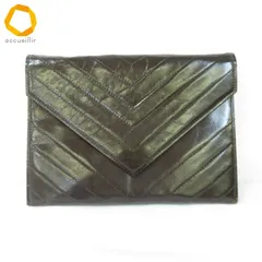 #ab イヴサンローラン Yves Saint Laurent クラッチ パーティーバッグ 茶 ベージュ Vステッチ ヴィンテージ レディース [940886] k01のサムネイル