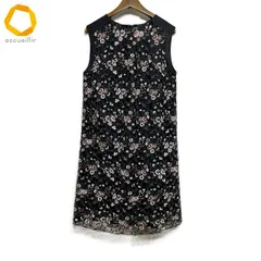 #snc ロイスクレヨン LoisCRAYON ワンピース 黒 マルチ ノースリーブ 花柄 刺繍 レディース [918611]