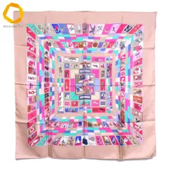 #anzs エルメス HERMES カレ90 CORRESPONDANCE スカーフ ピンク系 マルチ 切手柄 シルク フランス製 レディース [956063]