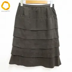 #w レリアン Leilian スカート 9号 チャコールグレー ティアード スタッズ スエード調 日本製 レディース [934645] k01