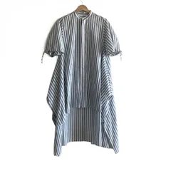 FEMMENT(ファモン) ワンピース サイズ3 L レディース美品  - 白×ブルーグレー 半袖/ロング/ストライプ