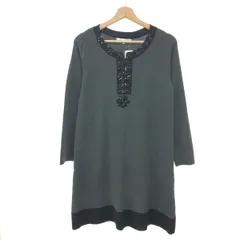 Super Beauty スーパービューティー ニットワンピース 大きいサイズ:44 花柄/ビジュー/長袖   ウール混 グレー レディース / 240001178321