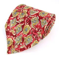 イヴ・サンローラン ブランド ネクタイ YSL 総柄 小紋柄 花柄 PO メンズ レッド YVES SAINT LAURENT 【中古】