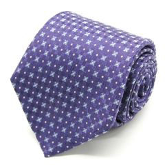 レコパン ブランド ネクタイ 小紋柄 花柄 格子柄 シルク PO メンズ パープル Les Copains 【中古】