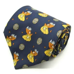 ランセル ブランド ネクタイ 総柄 月 星 小紋柄 シルク フランス製 PO メンズ ネイビー LANCEL 【中古】