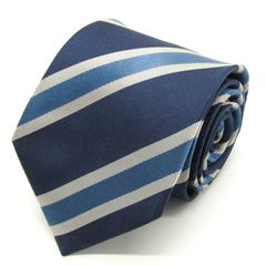 レミュー ブランド ネクタイ ストライプ柄 グラデーション シルク PO メンズ ネイビー LES MUES 【中古】
