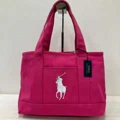 7501　POLO RALPH LAUREN　 ポロラルフローレン　 トートバッグ　肩掛け　 馬　ホース　刺繍　キャンバス　 ピンク系　無地×花柄　タグ付き　 レディース
