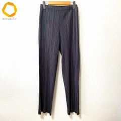 プリーツプリーズ ロングパンツ ポケット付き ベルトループ ブラック