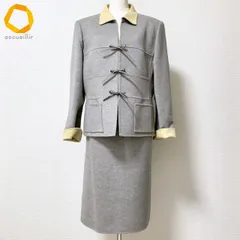 #wnc レリアン Leilian スカートスーツ セットアップ ツーピース 13+ グレー 黄色 アンゴラ混 大きいサイズ レディース [983381]