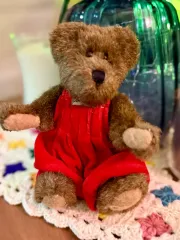 ボーイズベア ドゥドゥムチット 茶色 クマのぬいぐるみ 赤い オーバーオール