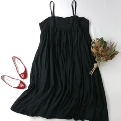 essential natural by clip エッセンシャル ナチュラル バイ クリップ コットン リネン キャミワンピース ロング 切り替えギャザー Free 黒 ブラック(87K＋7979)26N