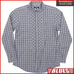 BURBERRY BLACK LABEL 廃盤 バーバリーブラックレーベル シャツ M メンズ 長袖 チェック 青 ブルー 長袖シャツ ナイト刺繍 ボタンシャツサイズM一覧←SEULB屋着古← TY4161