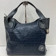 7502　PELLE BORSA　ペレボルサ　 トートバッグ　アライブ　総柄　ネイビー×ブラック系　 紺　黒　チャーム付き　レディースのサムネイル