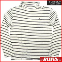 BURBERRY BLACK LABEL 廃盤 バーバリーブラックレーベル タートルネック Tシャツ L ロンT カットソー 3 白 ボーダー コットン ナイト刺? シャツ_カットソーサイズL一覧←SEULB屋着古← TY4159
