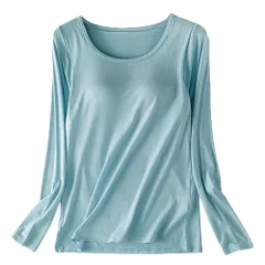 カップ付き プラトップ 長袖 大きいサイズ レディース あったか 肌着 インナー 丸首 さらさら 薄手 アンダーゴム 締め付けない 黒 白 赤 青 水色 緑 紫 rr66