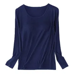 カップ付き プラトップ 長袖 大きいサイズ レディース あったか 肌着 インナー 丸首 さらさら 薄手 アンダーゴム 締め付けない 黒 白 赤 青 水色 緑 紫 rr66