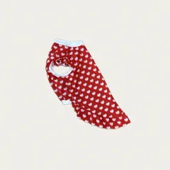 犬服　5L胴回85　フリース　ハートRD　肩フリル　ワンピ風