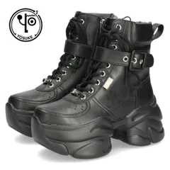 ヨースケ 厚底ハイカットスニーカー レースアップ サイドファスナー 靴 レディース YOSUKE 4450082 レースアップ 幅広 3E ブラック 黒 ブーツ 厚底ブーツ