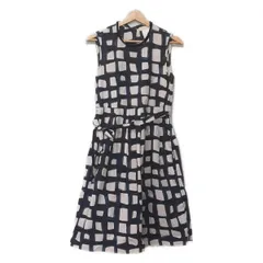 マックスマーラ ワンピース サイズJ36 レディース美品 - ネイビー×白×ダークグレー クルーネック/ノースリーブ/ひざ丈/ビーズ