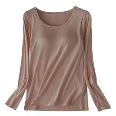 カップ付き プラトップ 長袖 大きいサイズ レディース あったか 肌着 インナー 丸首 さらさら 薄手 アンダーゴム 締め付けない 黒 白 赤 青 水色 緑 紫 rr66